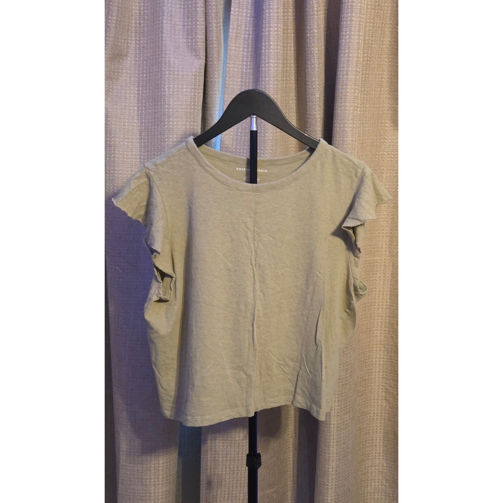 American Eagle Flutter Ruffle Sleeve T-Shirt Women's Size Large‎ Green